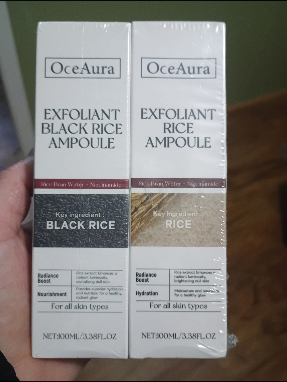 OceAura Exfoliant Rice Ampoule Duo - White with Black Rice